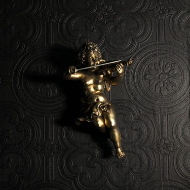 GOLD CHERUB WITH VIOLIN WALL DECOR BY THE BLACKENED TEETH THE BLACKENED ABODE - Gothic home decor